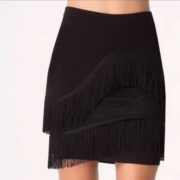 BEBE Fringe and Lace Black Skirt - Picture 1 of 7